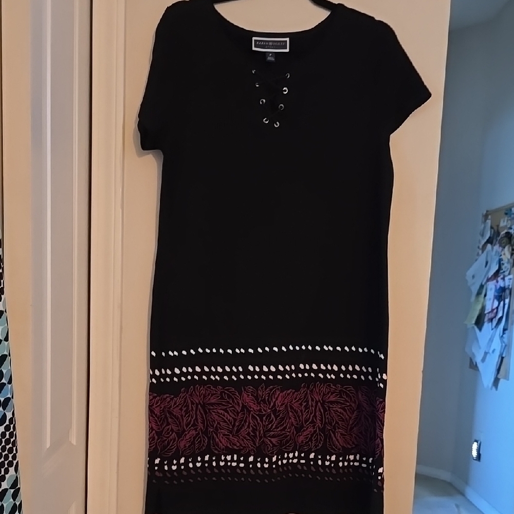 Karen Scott Sport Black and Red Embellished Midi Dress